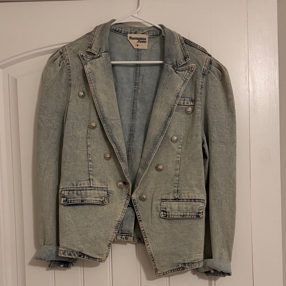 Savanna Jane Distressed Blue Denim Jacket